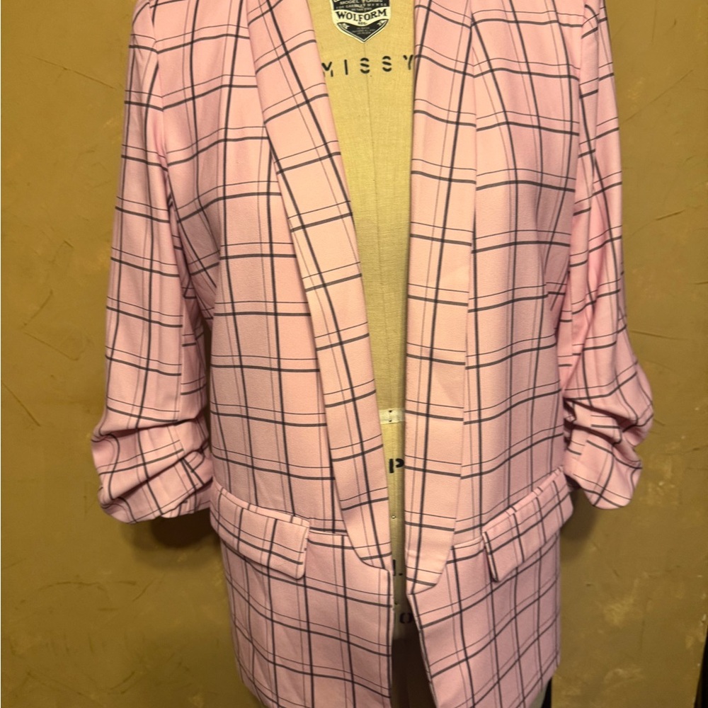 Mare Mare Sz S Anthropologie Pink Checkered Blazer shawl collar open front